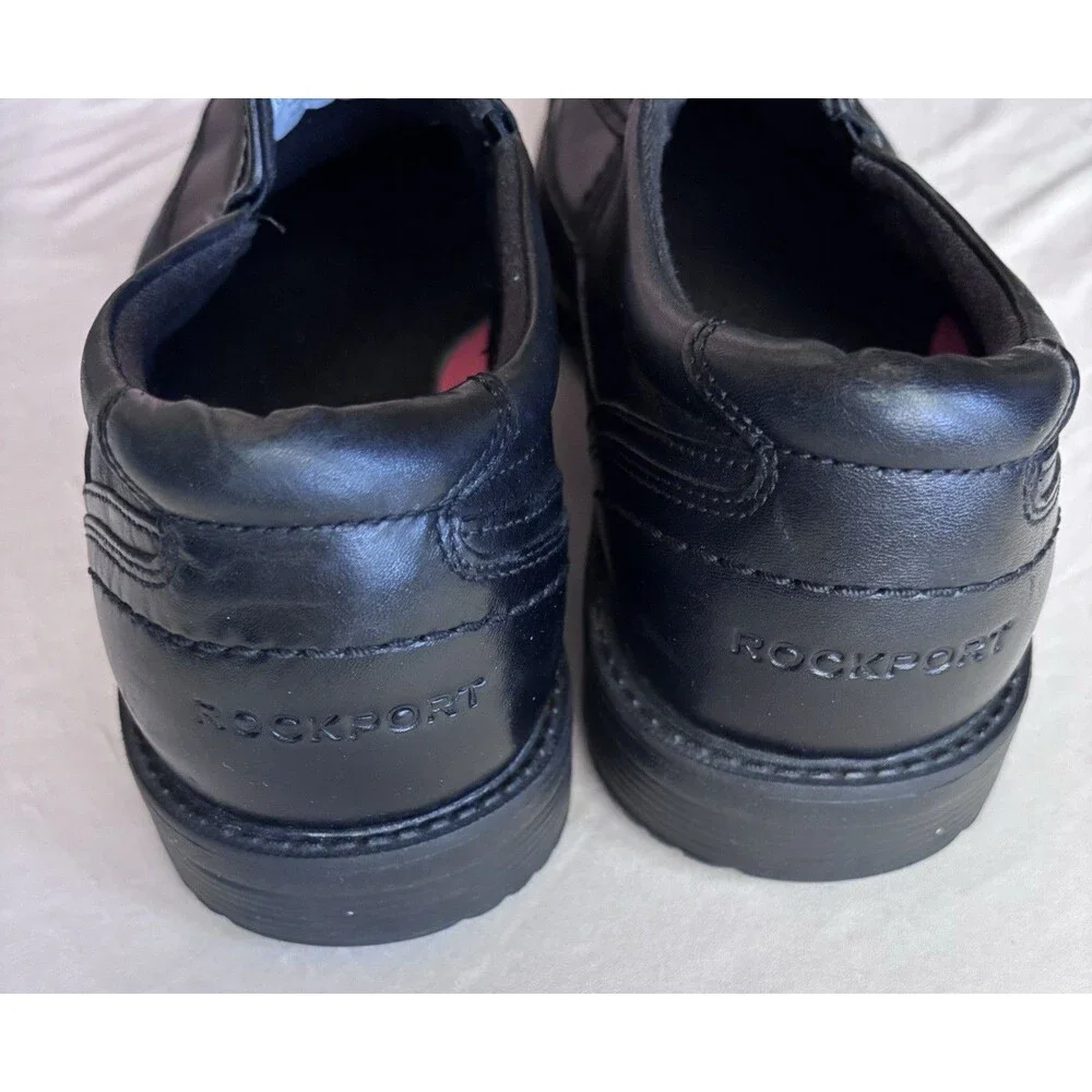 Men's Rockport Bike Toe Slip On Black Leather Dress Shoe 10.5